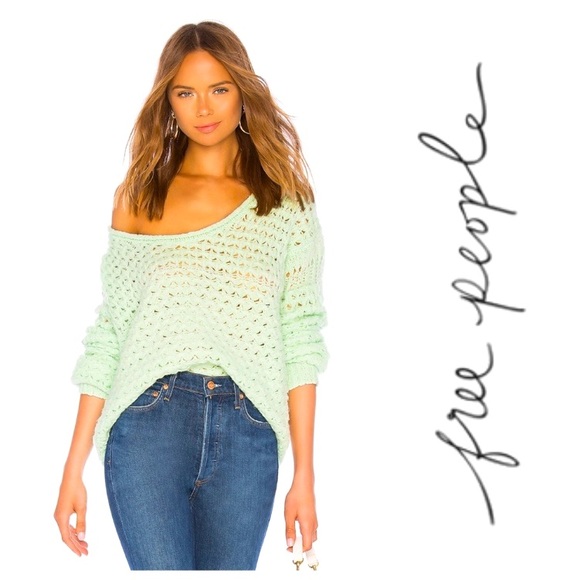 Free People Crashing Waves Scoop Neck Sweater in mint NWT medium - Picture 1 of 10